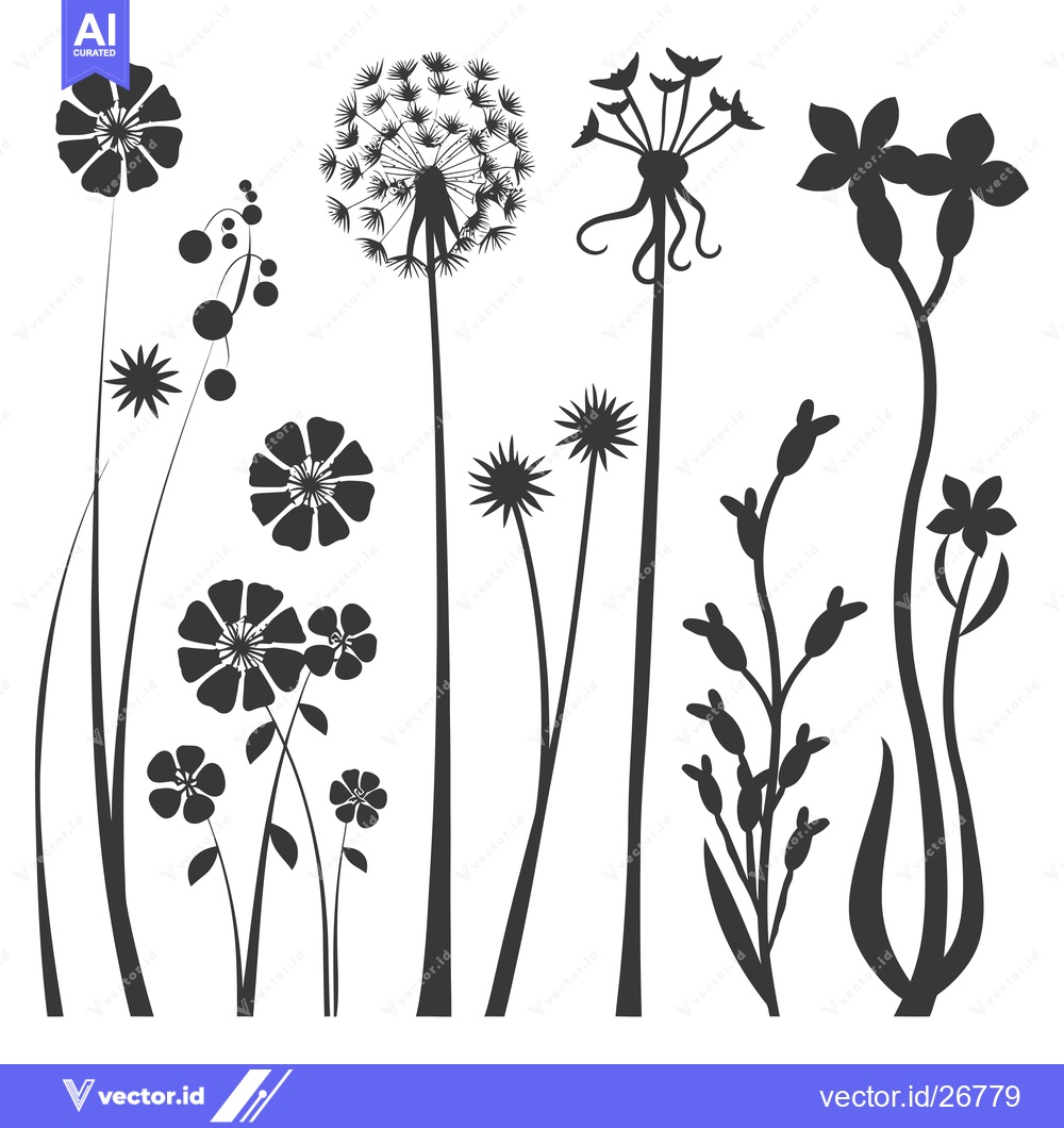 Premium Vector of Black and White Silhouettes of Various Flower Species