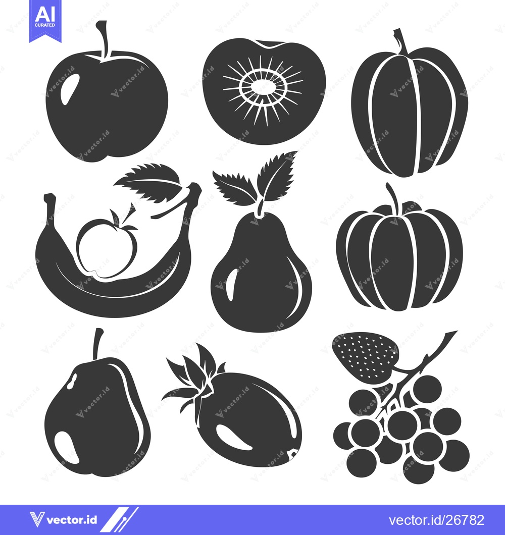 Premium Vector of Black and White Silhouettes of Various Fruits