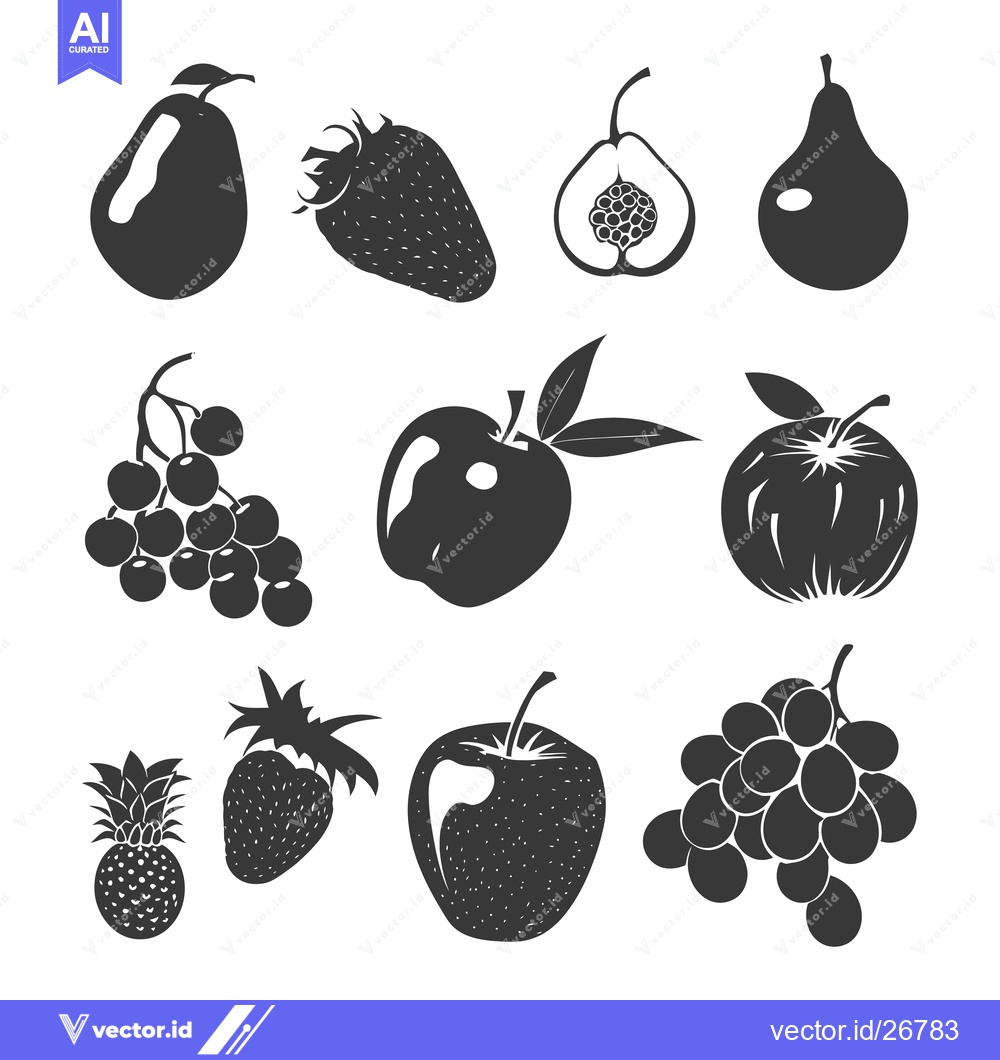 Premium Vector dari Black and White Silhouettes of Various Fruits