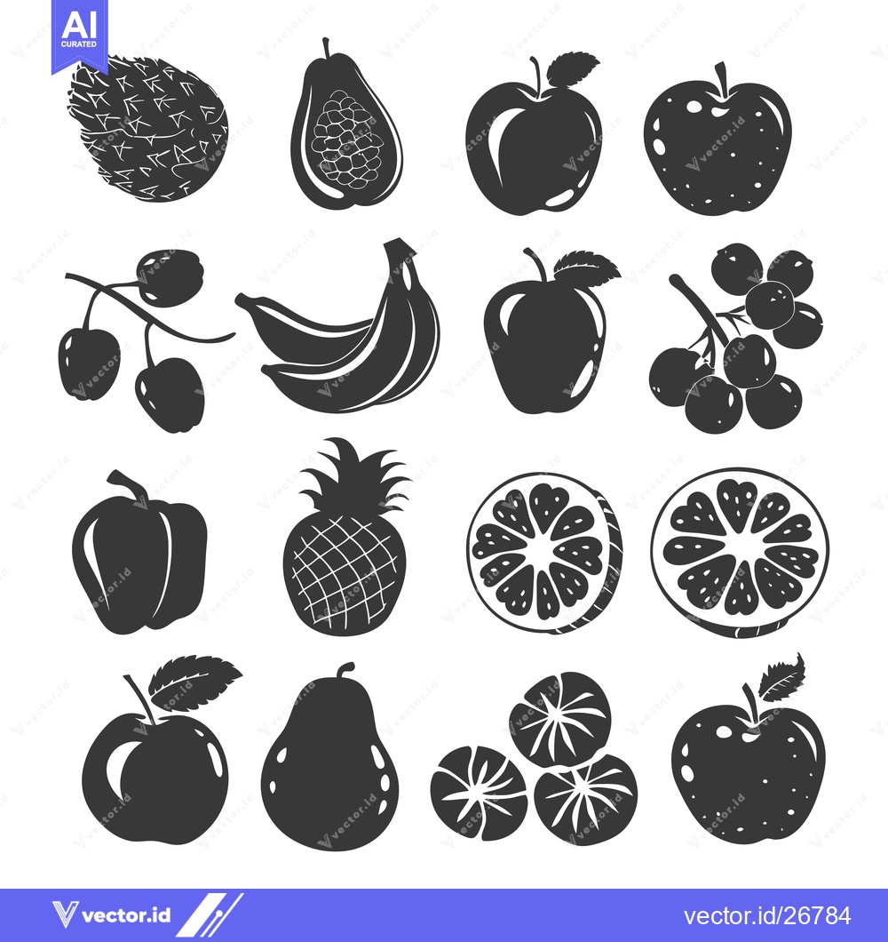 Premium Vector dari Black and White Silhouettes of Various Fruits