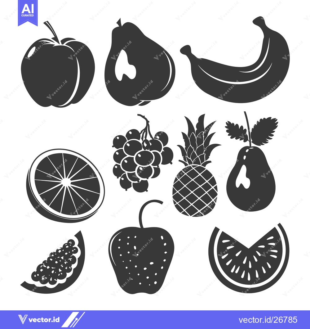 Premium Vector of Black and White Silhouettes of Various Fruits