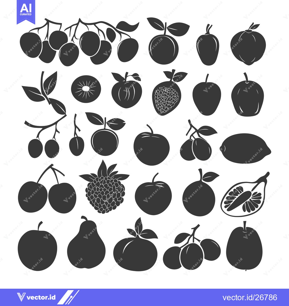 Premium Vector dari Black and White Silhouettes of Various Fruits