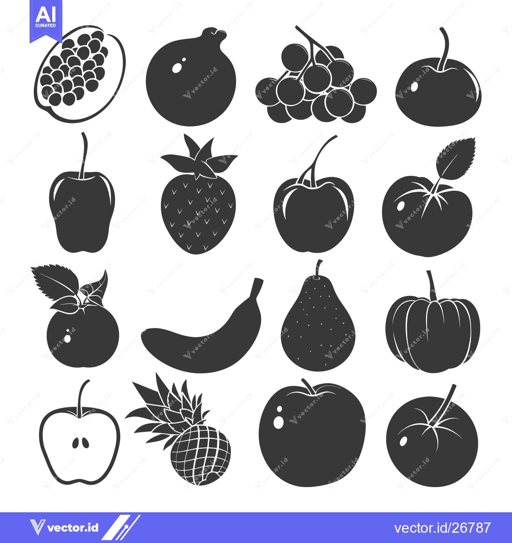 Premium Vector of Black and White Silhouettes of Various Fruits and Vegetables