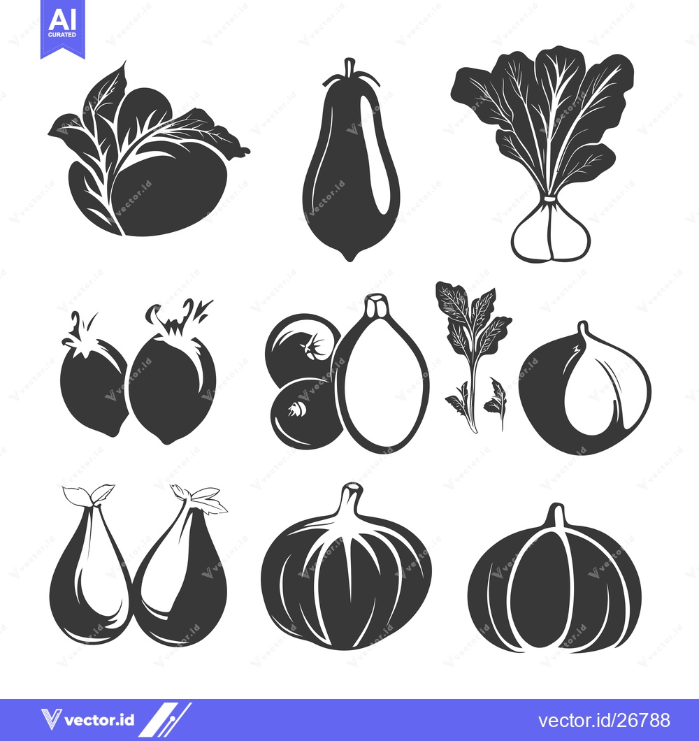Premium Vector dari Black and White Silhouettes of Various Fruits and Vegetables