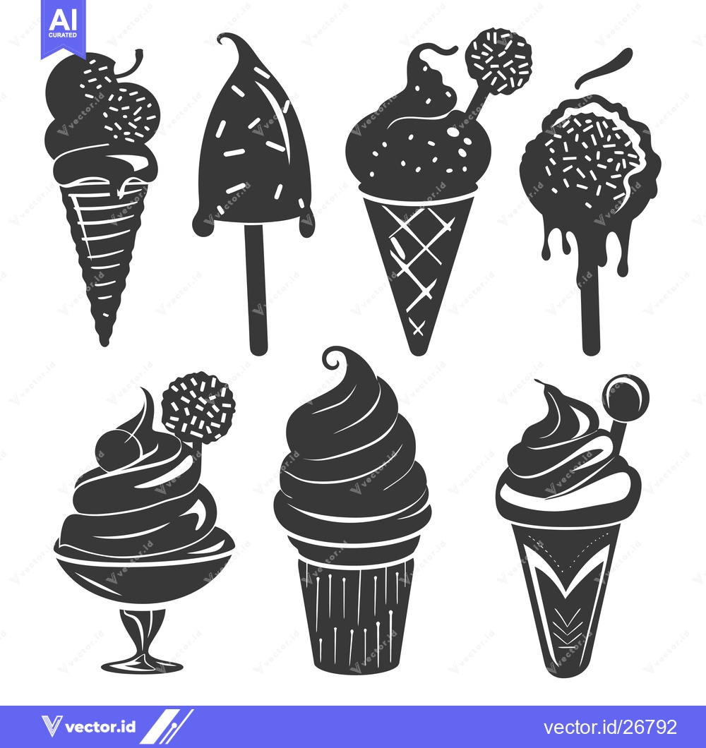 Premium Vector dari Black and White Silhouettes of Various Ice Cream Treats