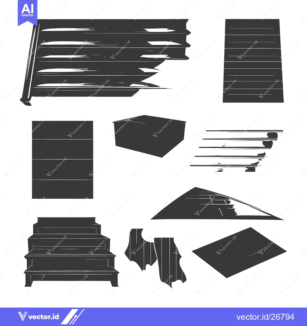 Premium Vector dari Black and White Silhouettes of Various Objects with Striated Textures