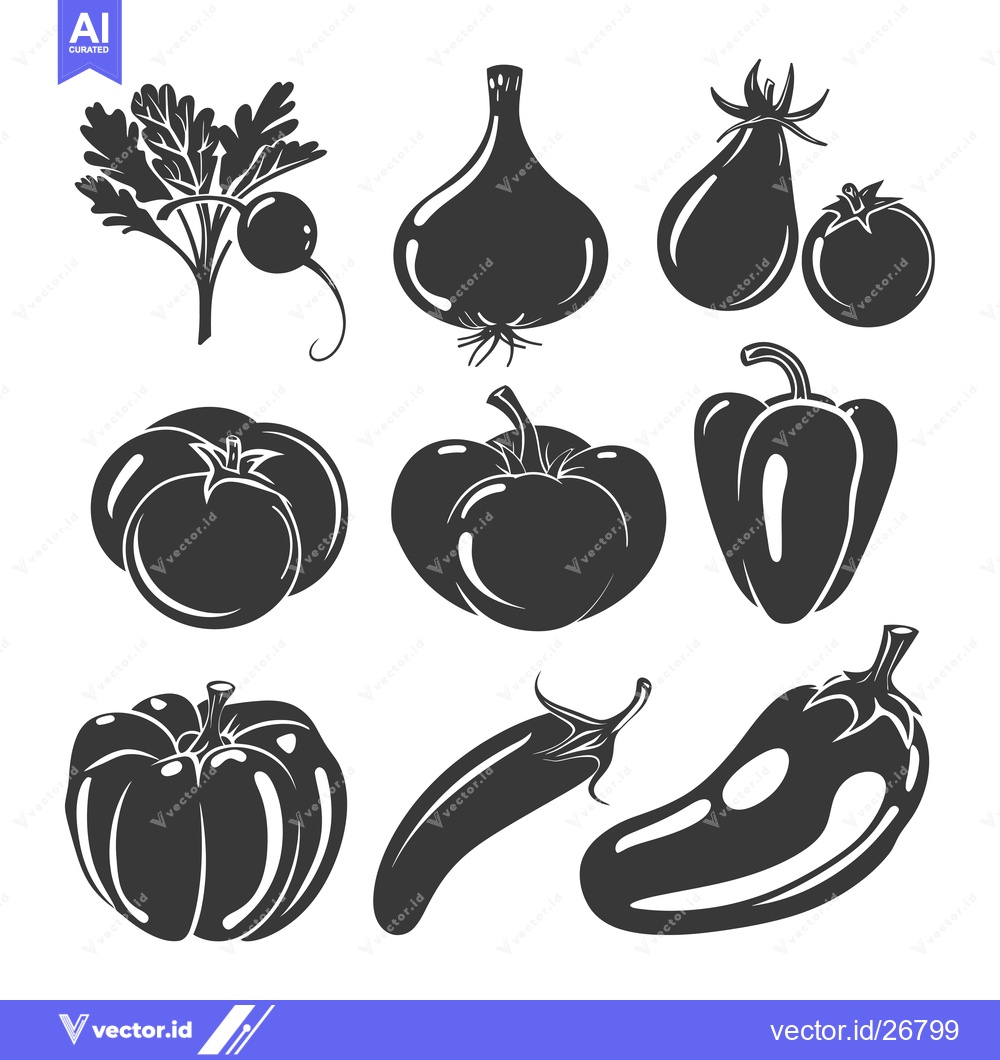 Premium Vector of Black and White Silhouettes of Various Vegetables