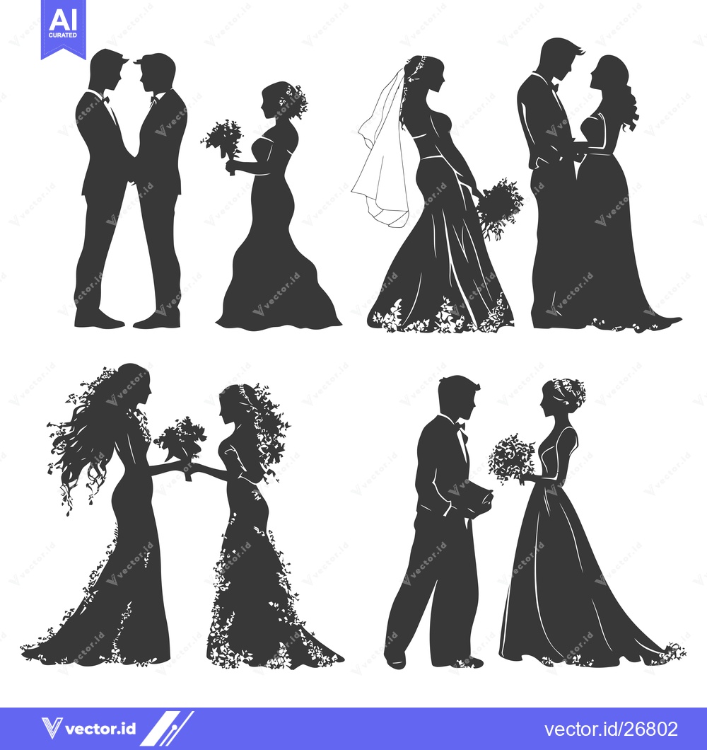 Premium Vector dari Black and White Silhouettes of Wedding Couples