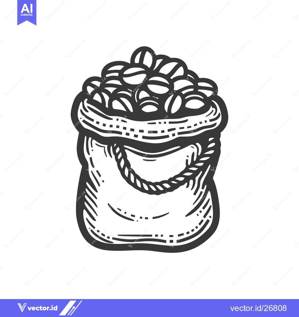 Premium Vector dari Black and White Sketch of a Bag Filled with Coffee Beans