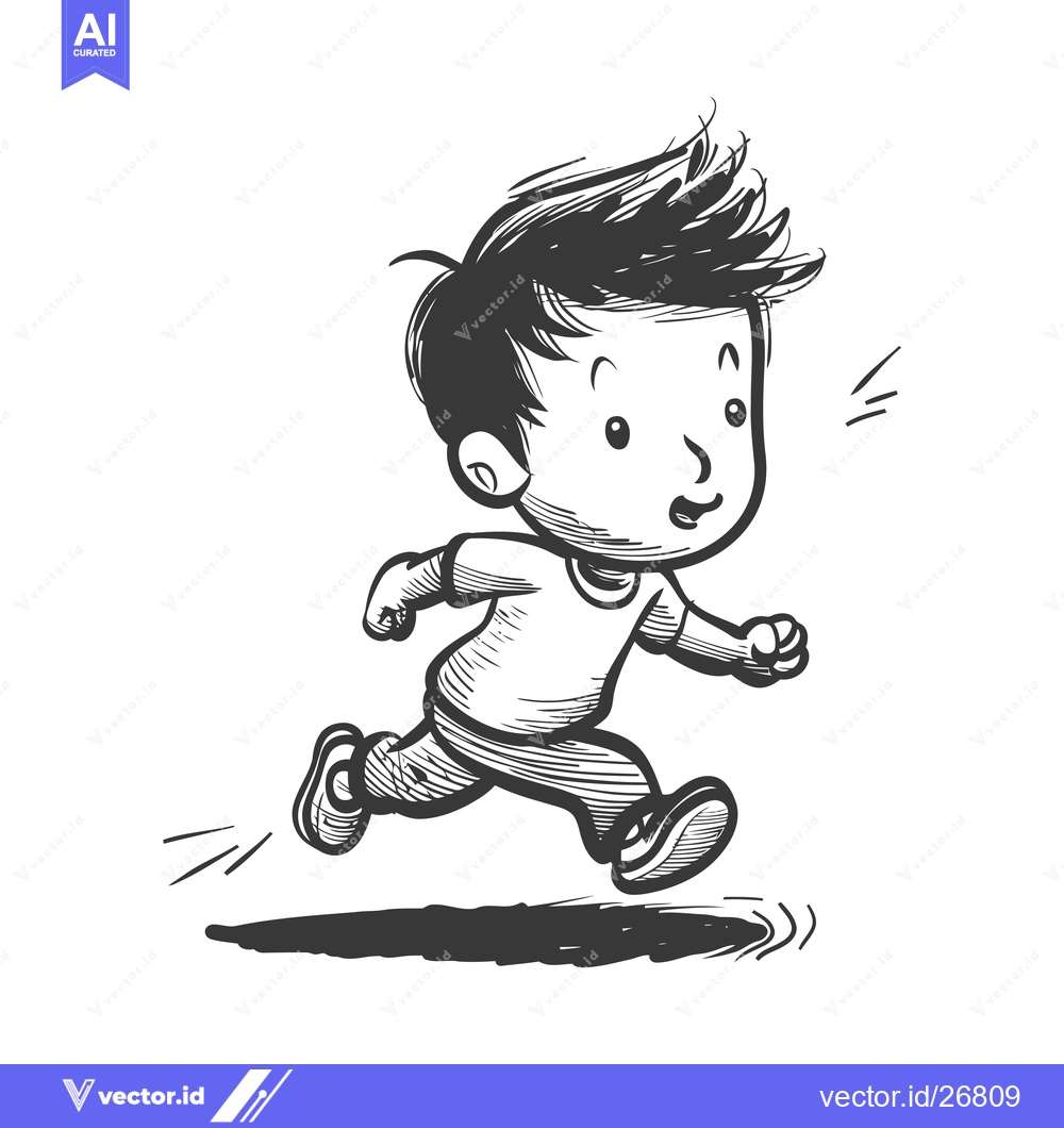 Premium Vector dari Black and White Sketch of a Boy Running with Excitement