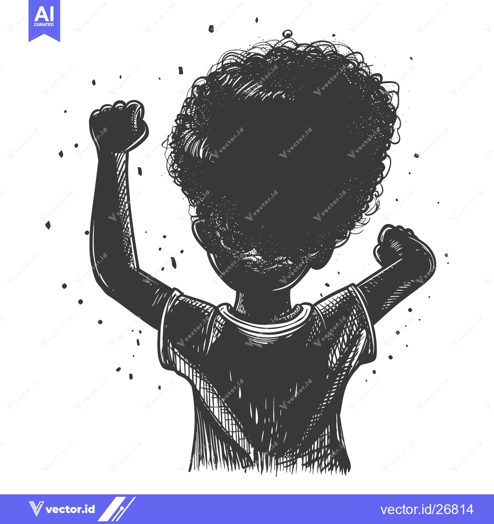 Premium Vector of Black and White Sketch of a Person with Afro Hair Raising Their Fists