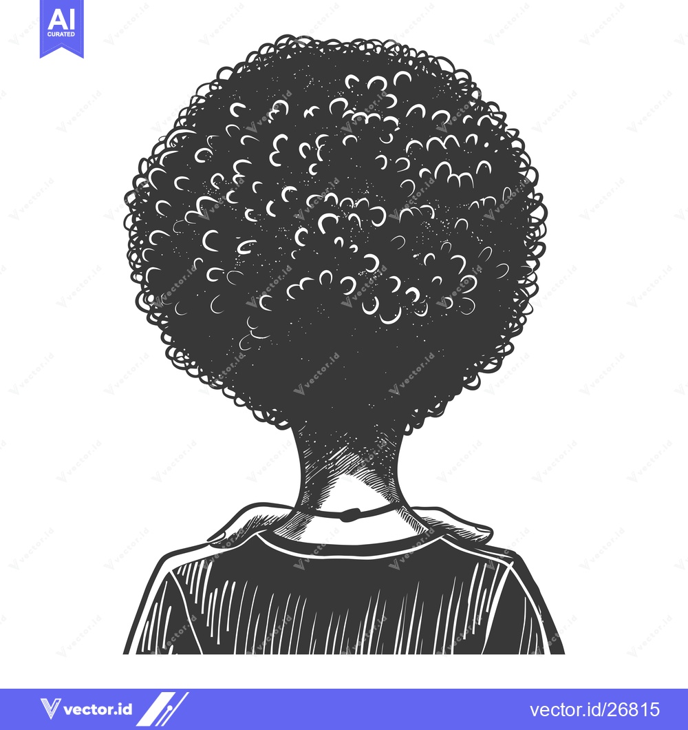 Premium Vector dari Black and white sketch of a person with an afro hairstyle from behind