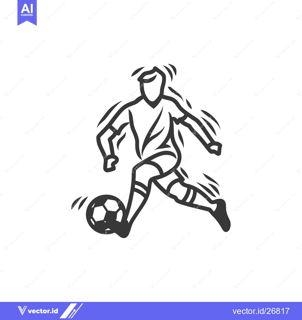 Premium Vector of Black and White Sketch of a Soccer Player Dribbling