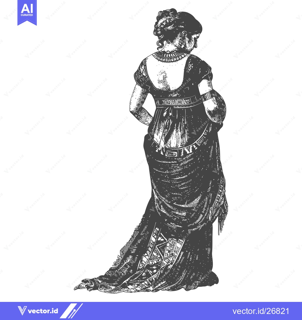 Premium Vector of Black and White Sketch of a Woman in a Long Dress with a Backless Desi