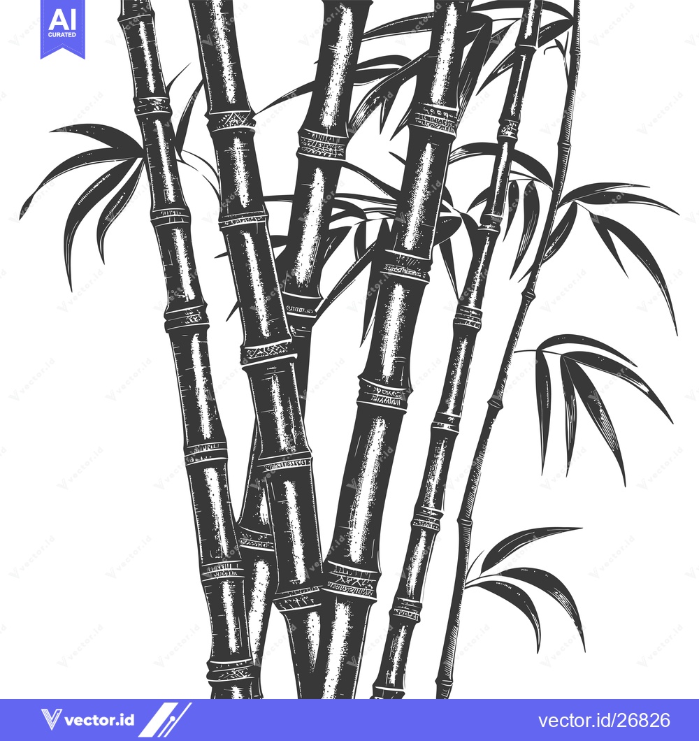 Premium Vector dari Black and White Sketch of Bamboo Stalks with Leaves
