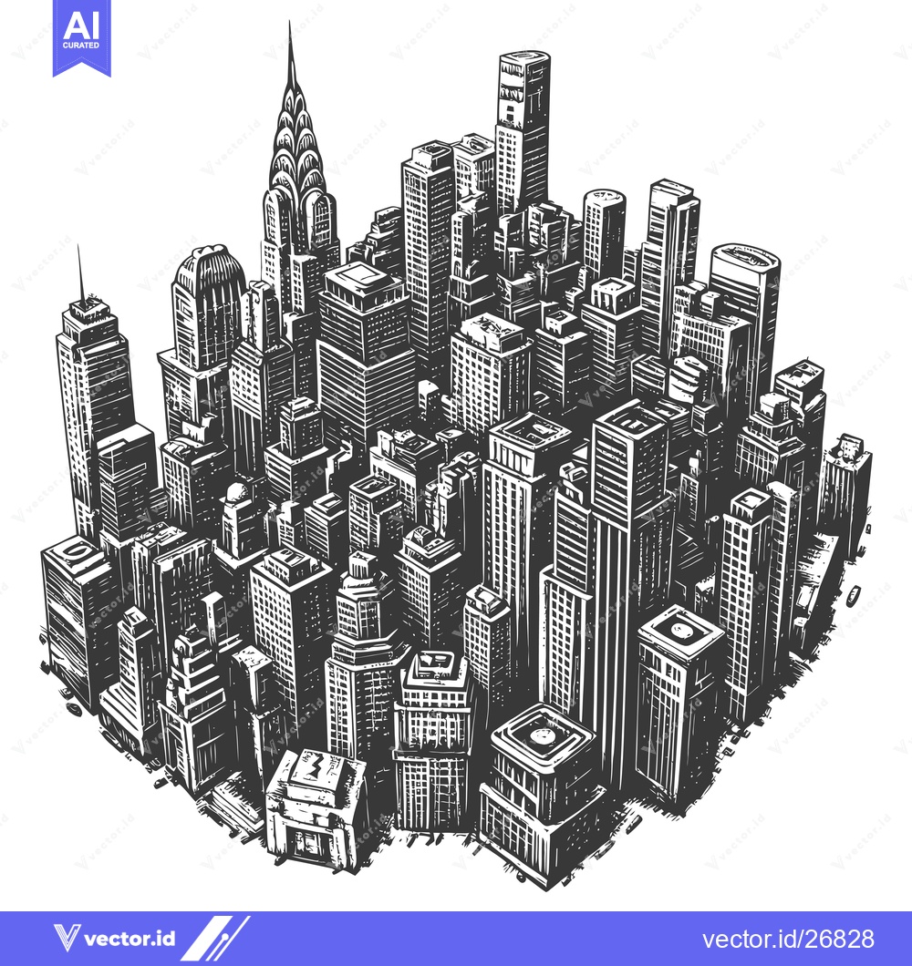Premium Vector of Black and White Sketch of Skyscrapers in a City Skyline