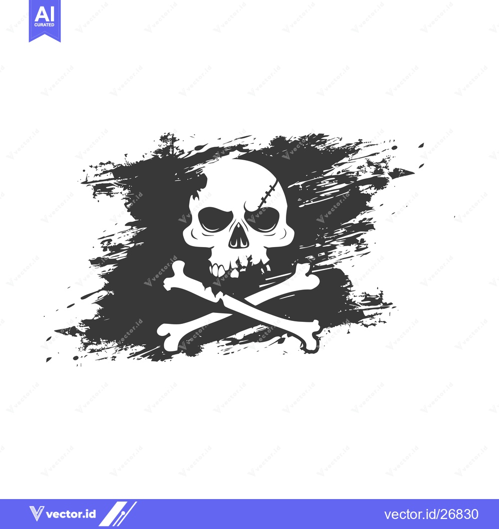 Premium Vector of Black and White Skull and Crossbones with Grunge Background