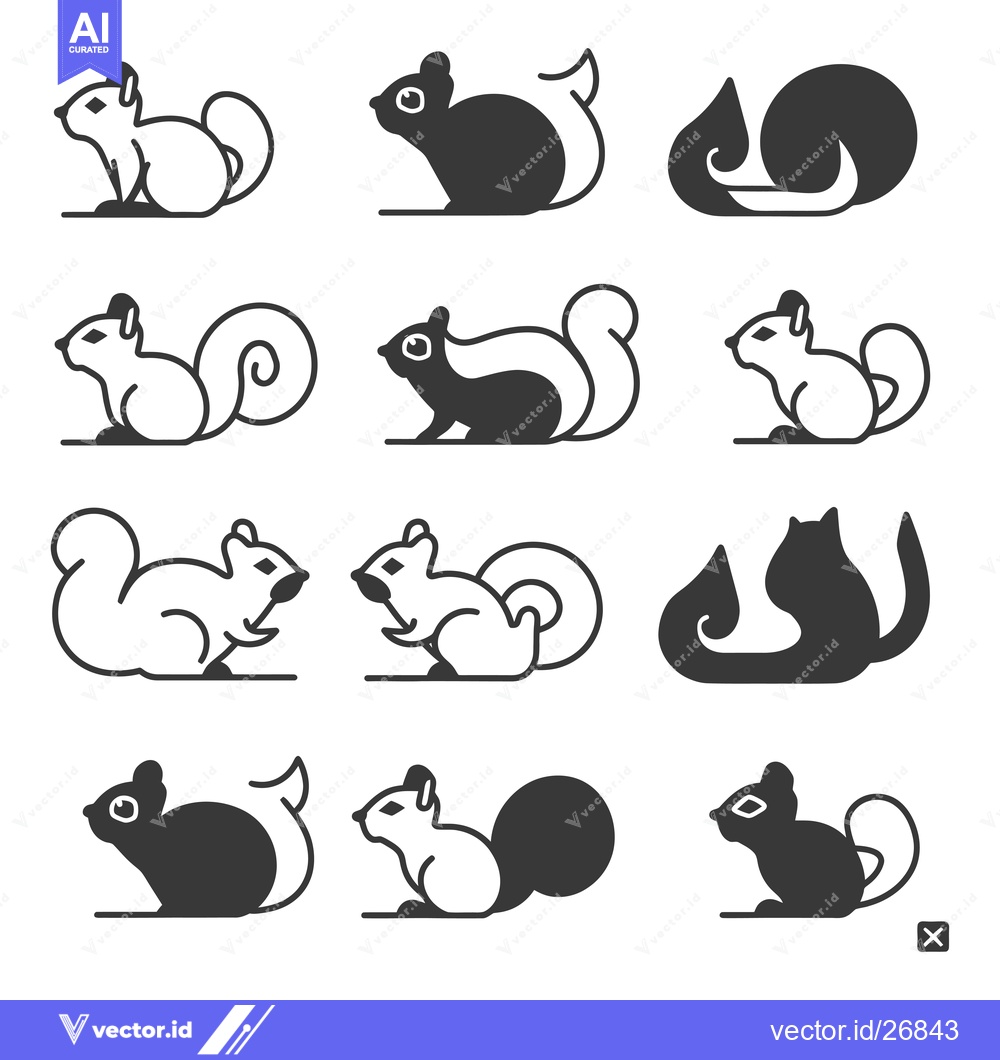 Premium Vector dari Black and White Squirrel and Tail Variations