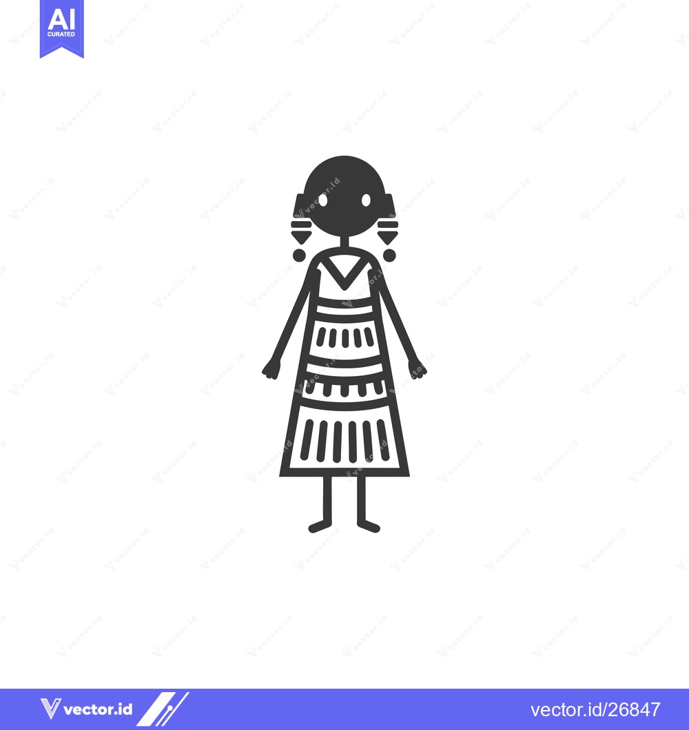 Premium Vector dari Black and White Stick Figure of a Woman Wearing a Long, Patterned Dres