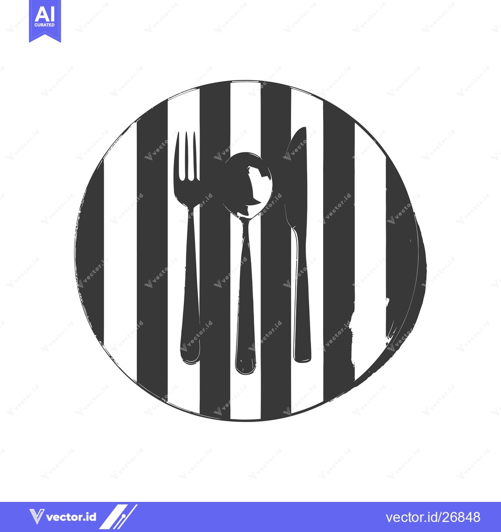 Premium Vector dari Black and White Striped Circle with Fork, Knife, and Spoon