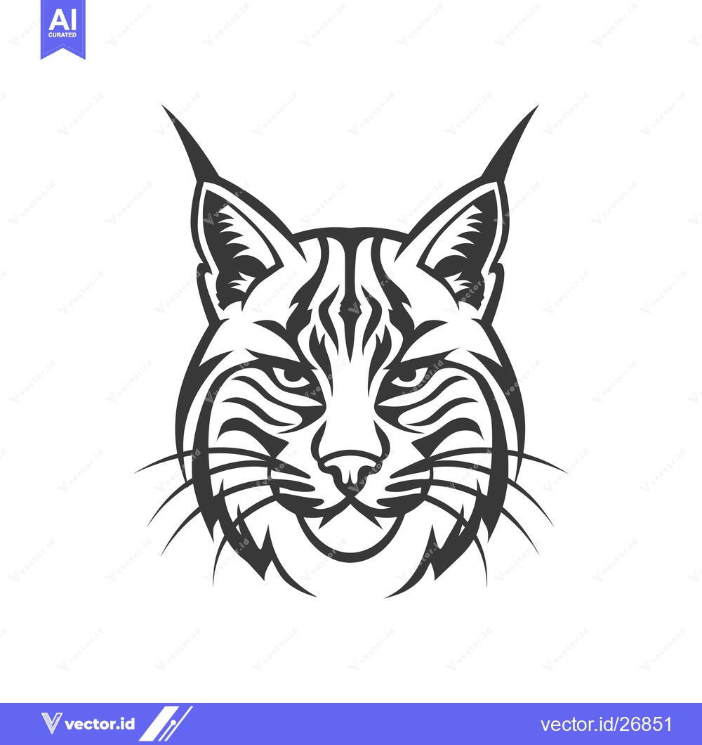 Premium Vector dari Black and White Stylized Bobcat Face Illustration
