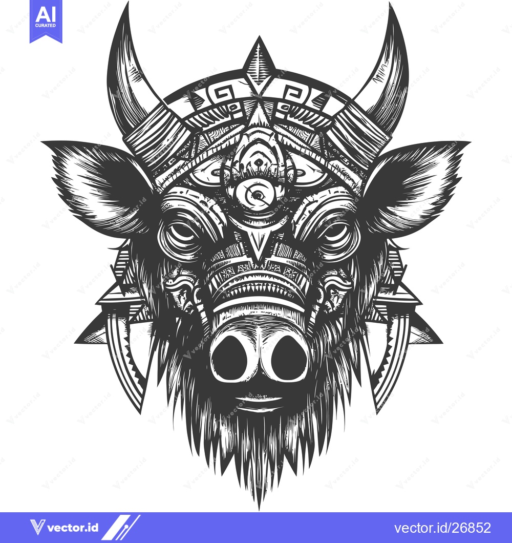 Premium Vector of Black and White Stylized Bull Head with Tribal Geometric Design