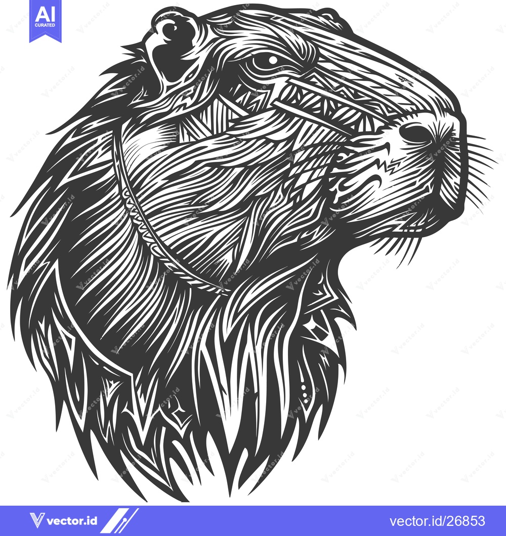 Premium Vector of Black and White Stylized Capybara Head Illustration