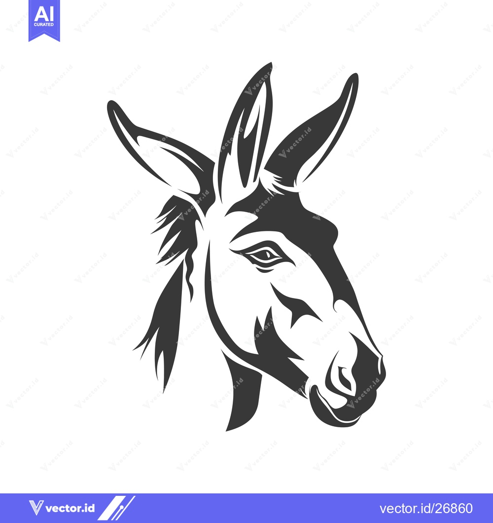 Premium Vector of Black and White Stylized Donkey Head Illustration