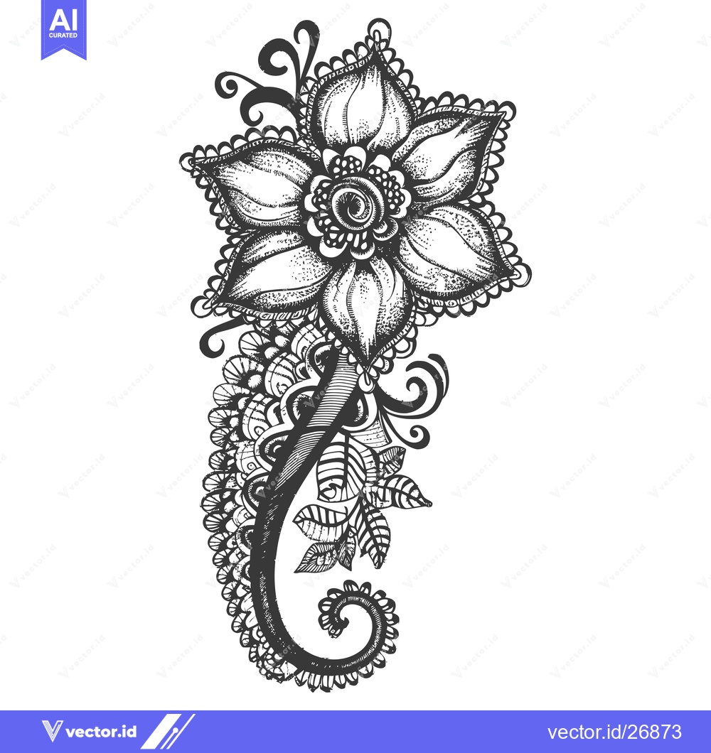 Premium Vector of Black and white stylized floral design with a single large flower and