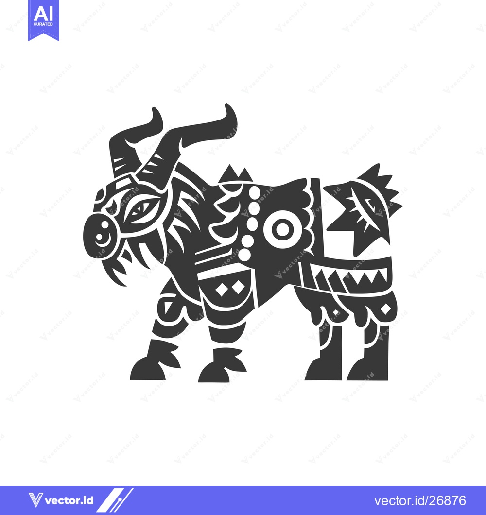 Premium Vector dari Black and White Stylized Goat with Geometric Patterns
