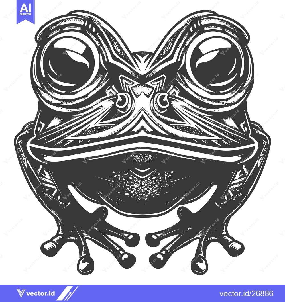 Premium Vector of Black and White Stylized Illustration of a Frog with Big Eyes