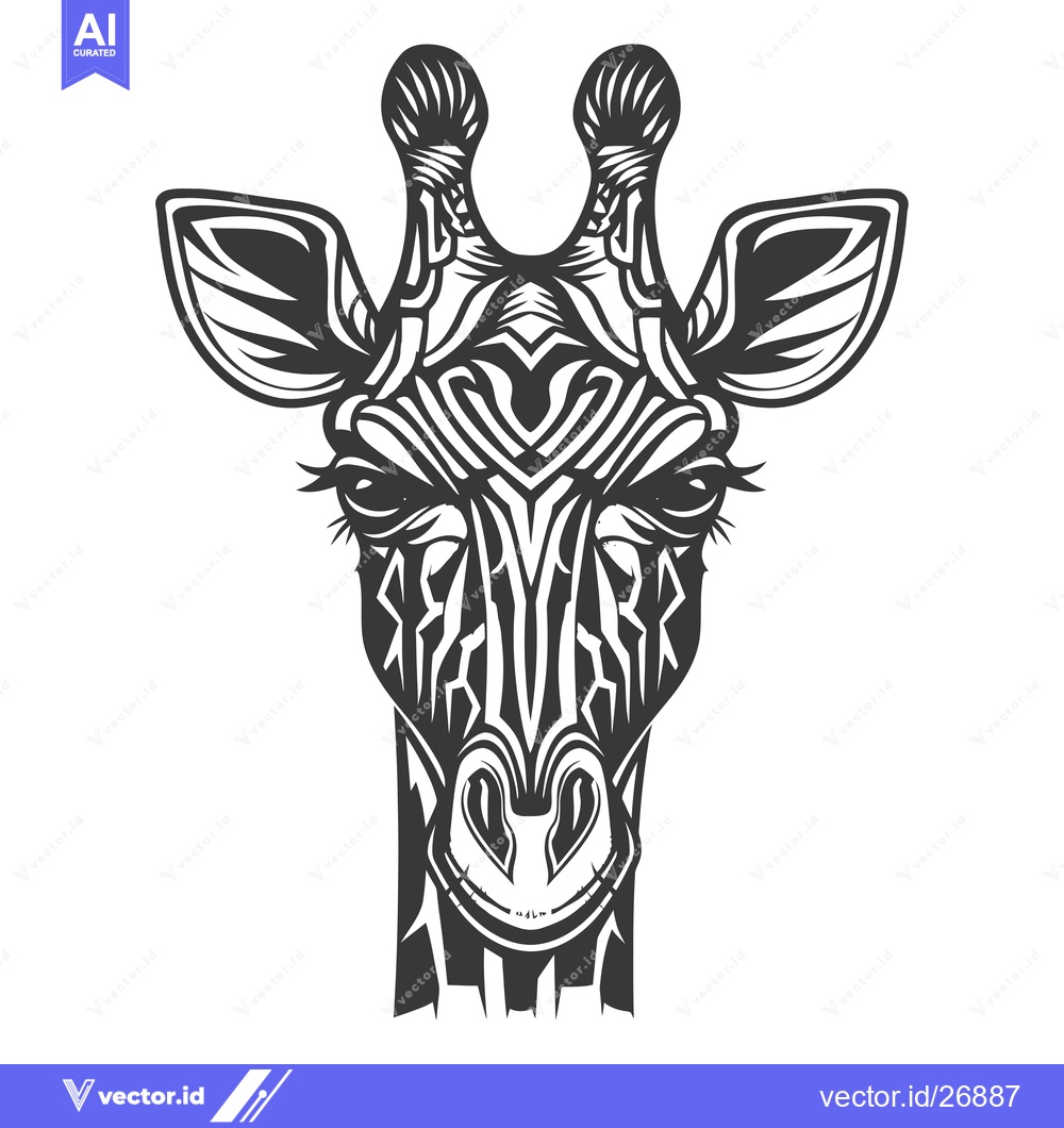 Premium Vector dari Black and white stylized illustration of a giraffe head