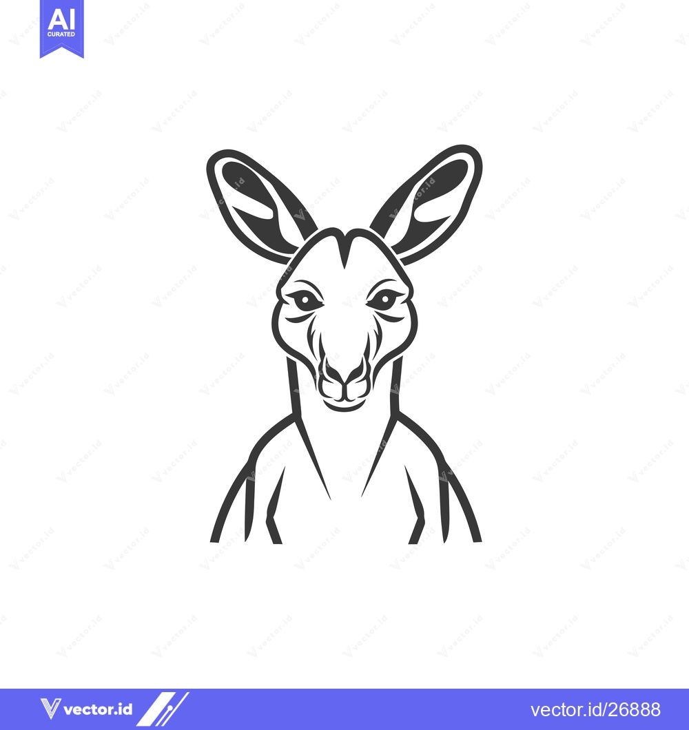 Premium Vector of Black and White Stylized Illustration of a Kangaroo's Head