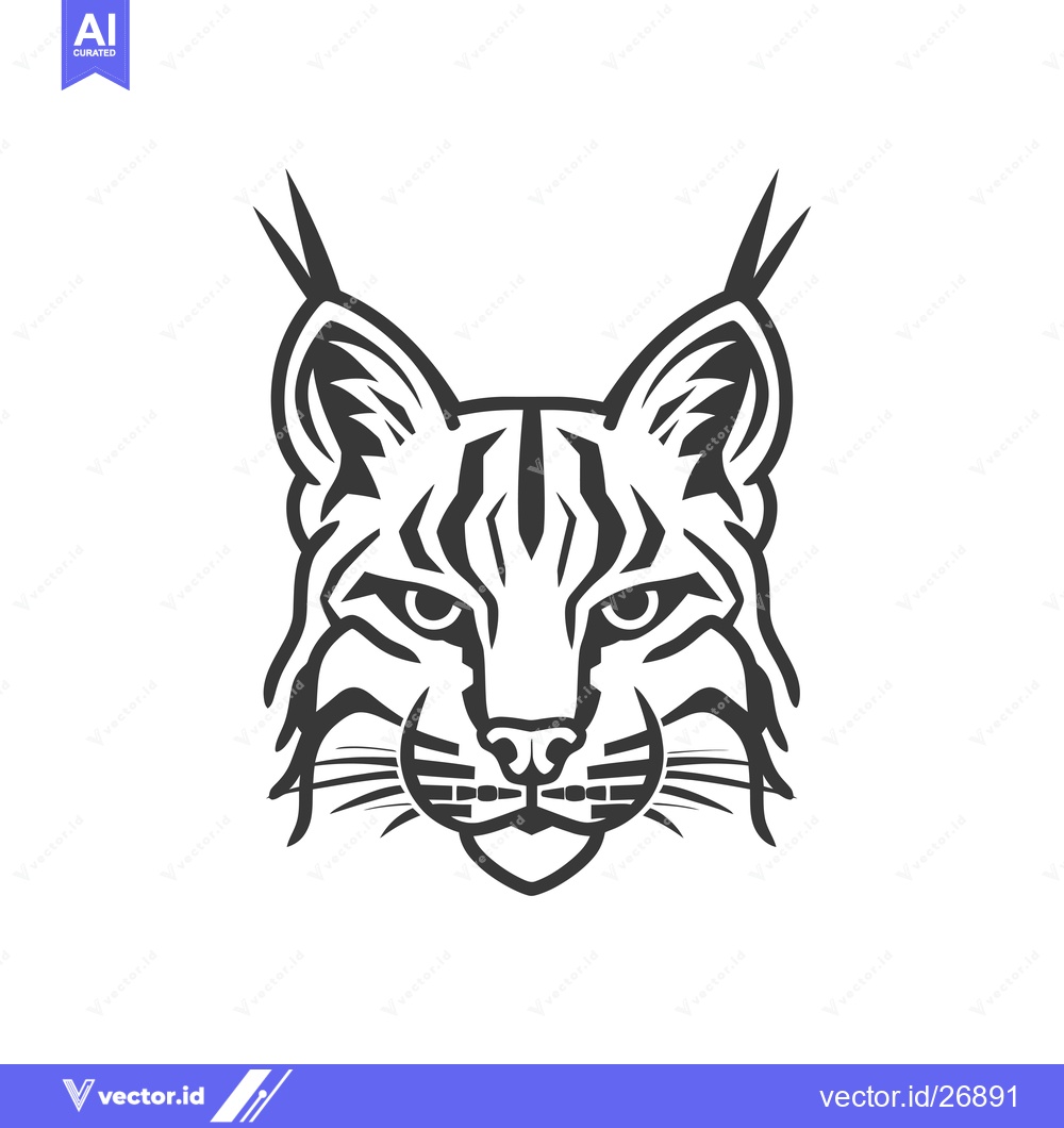 Premium Vector of Black and White Stylized Illustration of a Lynx's Face