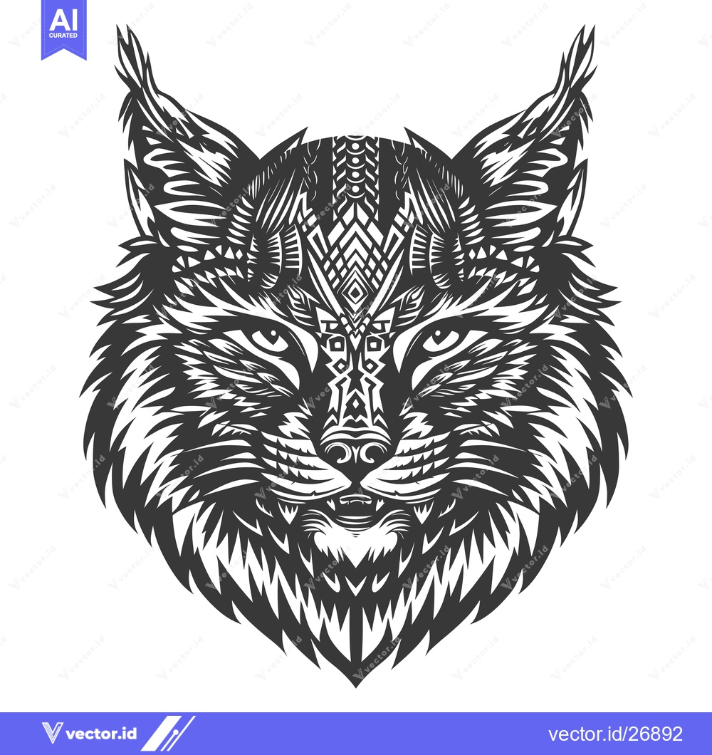 Premium Vector of Black and White Stylized Illustration of a Lynx's Head