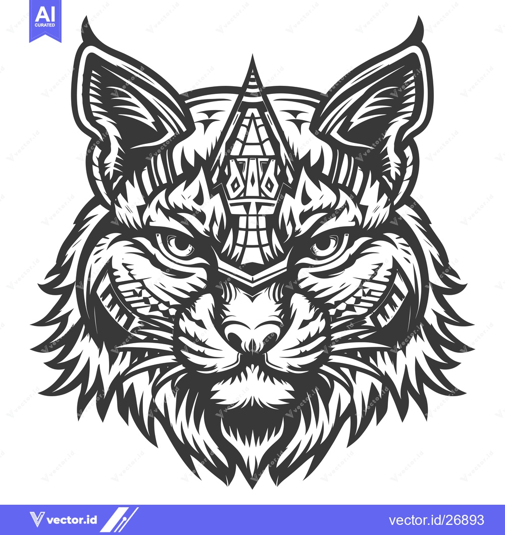 Premium Vector of Black and White Stylized Illustration of a Lynx's Head with a Geometri