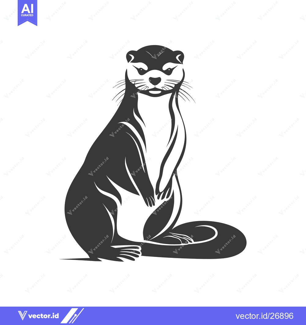 Premium Vector dari Black and White Stylized Illustration of an Otter Sitting Upright