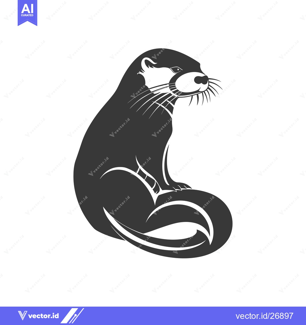 Premium Vector dari Black and White Stylized Illustration of an Otter Sitting with its Tai