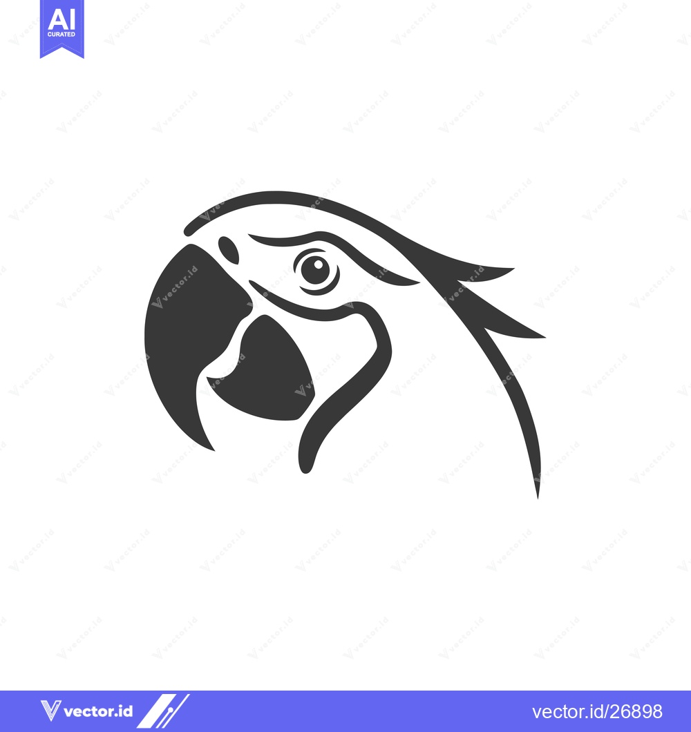 Premium Vector dari Black and White Stylized Illustration of a Parrot's Head