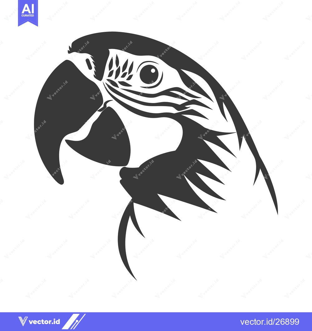 Premium Vector dari Black and White Stylized Illustration of a Parrot's Head