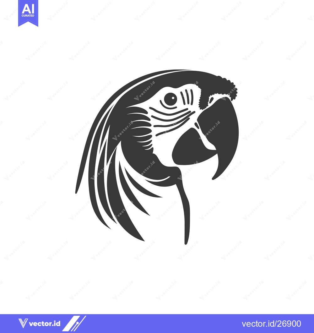 Premium Vector of Black and white stylized illustration of a parrot's head