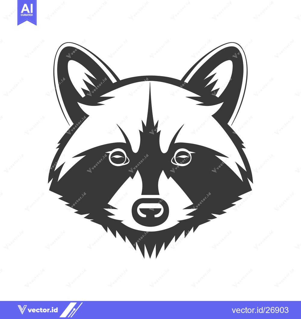 Premium Vector of Black and white stylized illustration of a raccoon's head