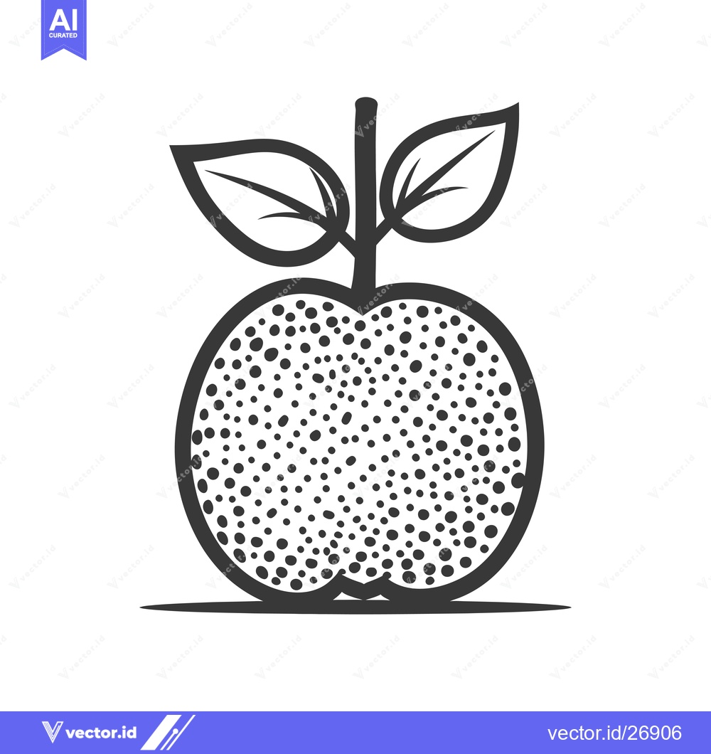Premium Vector dari Black and white stylized illustration of a spotted apple with leaves