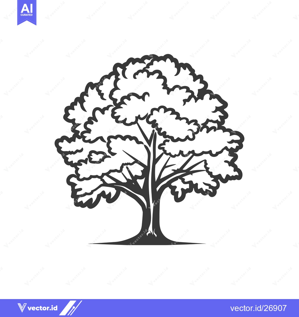 Premium Vector dari Black and white stylized illustration of a tree with thick branches