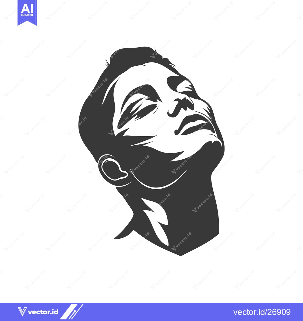 Premium Vector of Black and White Stylized Illustration of a Woman's Face Looking Upward