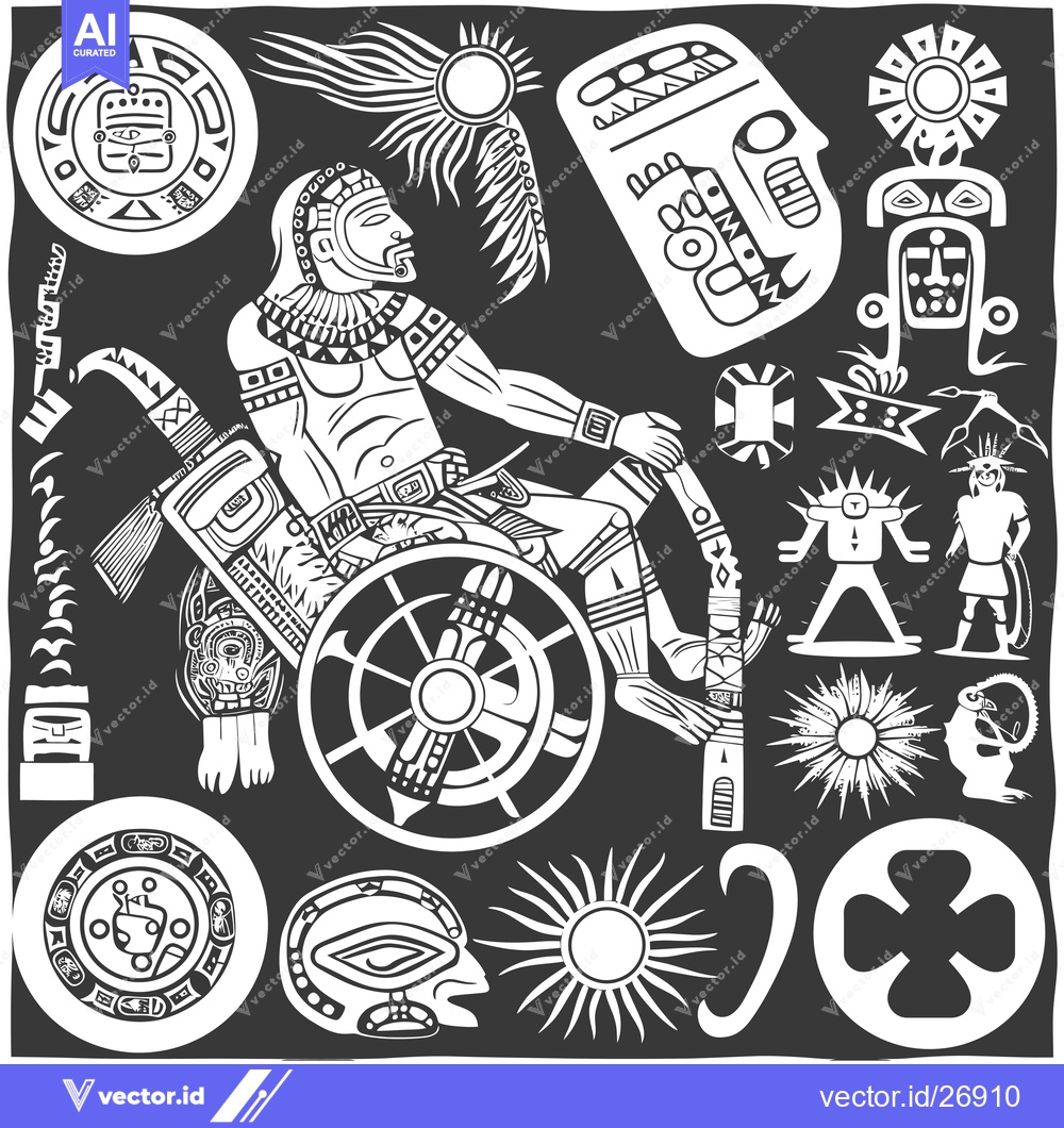 Premium Vector dari Black and White Stylized Illustration of Mayan Deity