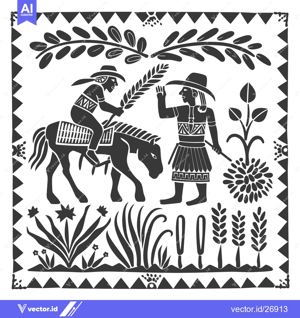 Premium Vector of Black and White Stylized Illustration of Two Figures in a Landscape