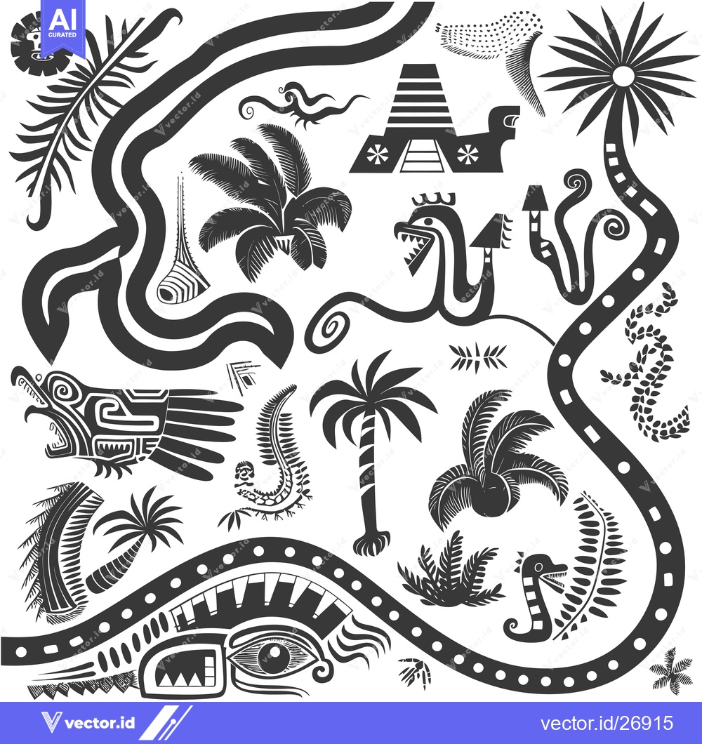 Premium Vector dari Black and White Stylized Jungle Illustration with Animals and Plants