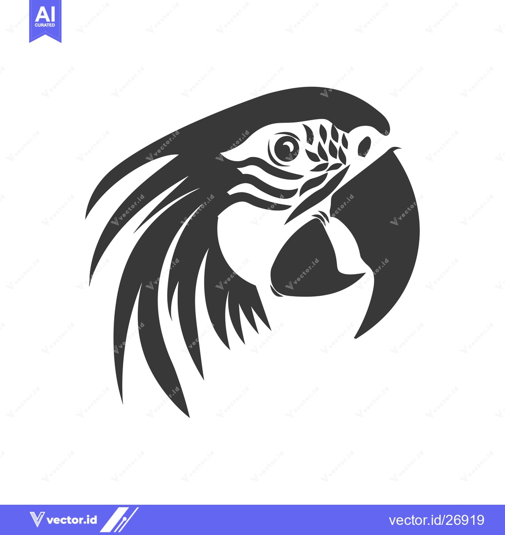 Premium Vector dari Black and White Stylized Parrot Head Illustration