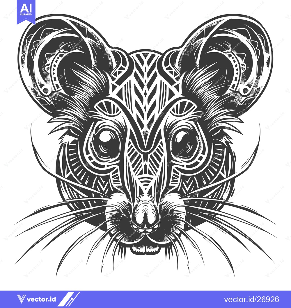Premium Vector dari Black and White Stylized Rat with Geometric Patterns